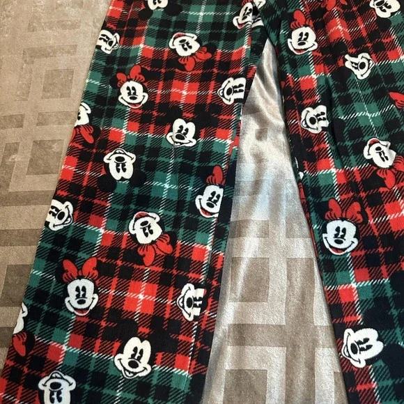 Disney Pajama Pants Womens Large Red Plaid Fleece Mickey Minnie Christmas Lounge - Picture 5 of 12